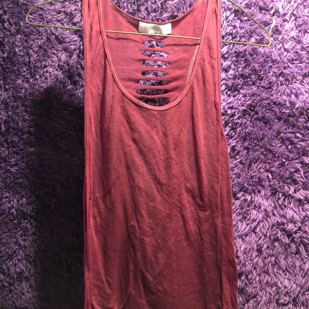 Forever 21: Distressed Burgundy Tank - Slit Back